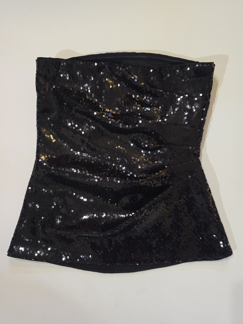 Banana Republic Sequined Tube Top Womens XS Black Gathered Side Night Out Y2K